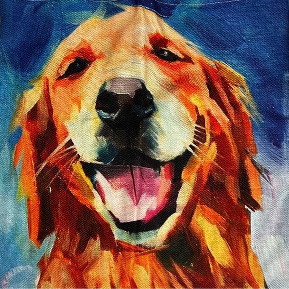 Eco-Friendly Happy Golden Retriever Dog Folding Tote Bag - Picture 9 of 14